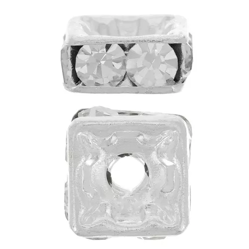Perle rondelle Strass carrée  8 mm Crystal argenté  x1