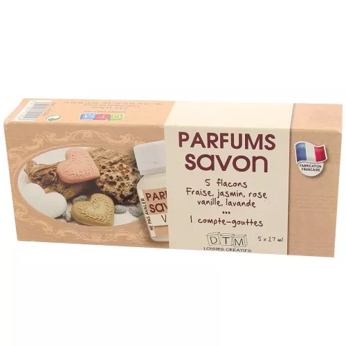 Coffret de 5 parfums pour savon de 27ml avec son compte-goutte