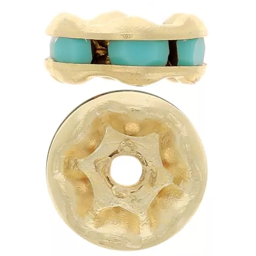Perles rondelles strass 6 mm - Doré - Turquoise x4