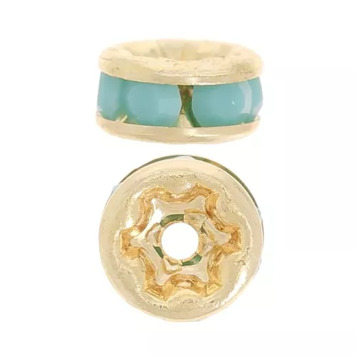 Perles rondelles strass 4.5 mm - Doré - Turquoise x4