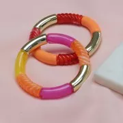 Perles tube incurvé torsadé en acrylique transparente 35x12 mm - Marbré orange x6