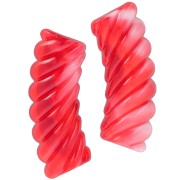 Perles tube incurvé torsadé acrylique transparente 35x12mm - Marbré rouge x6