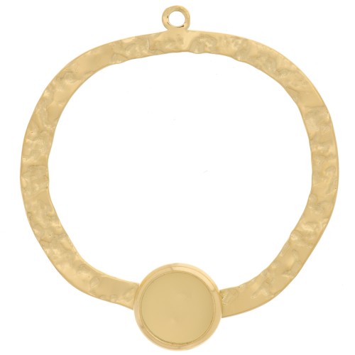 Pendentifs irréguliers martelés 35mm - cabochon plat 8 mm Acier inox 304 Doré x2