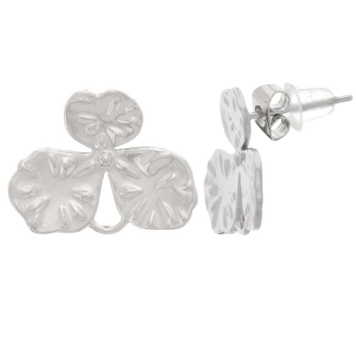 Clous d'oreilles fleurs texturées 14x18 mm - Acier inox 304L x2