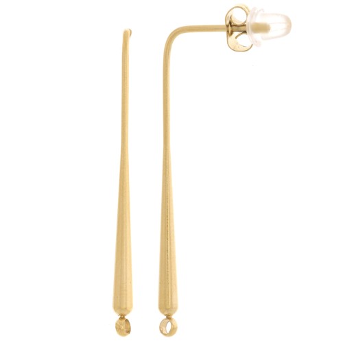 Clous d'oreilles gouttes fines 36x2.5 mm anneau fermé - Acier inox 304 Doré x2
