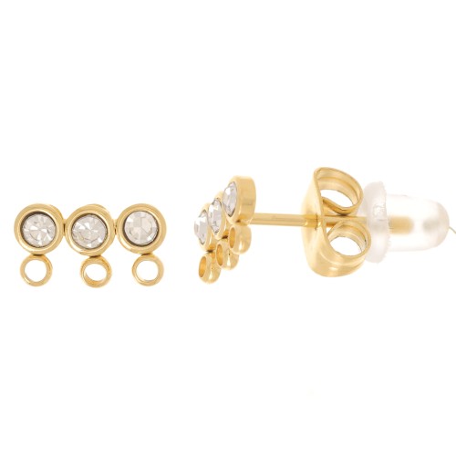 Clous d'oreilles 3 rangs 5x9 mm oxydes zirconium - Acier inox 304L Doré x2