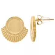 Clous d'oreilles ethnique 15 mm pour cabochon 8 mm - Acier inox 316L Doré x2