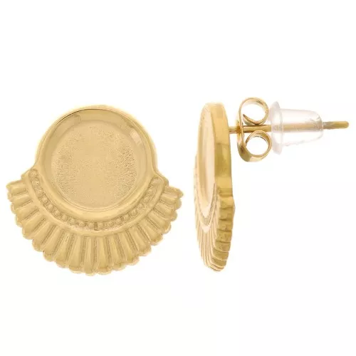 Clous d'oreilles ethnique 15 mm pour cabochon 8 mm - Acier inox 316L Doré x2