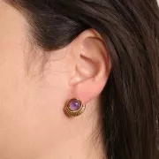 Clous d'oreilles ethnique 15 mm pour cabochon 8 mm - Acier inox 316L Doré x2