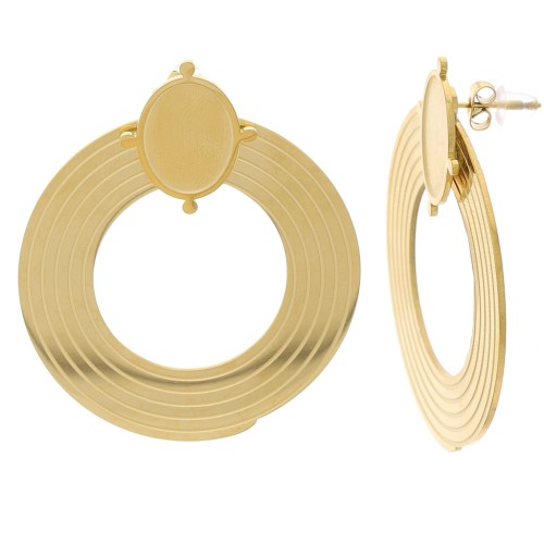 Clous d'oreilles cercle 40 mm pour cabochon 14x10 mm - Acier inox 316L Doré x2