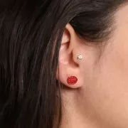 Boucles d'oreilles coccinelle 9x7.5 mm avec résine époxy - Acier inox 316L Doré x2