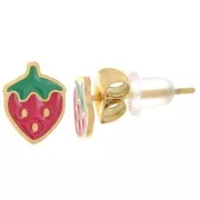 Boucles d'oreilles fraise 9x7 mm avec résine époxy - Acier inoxydable 316L Doré x2