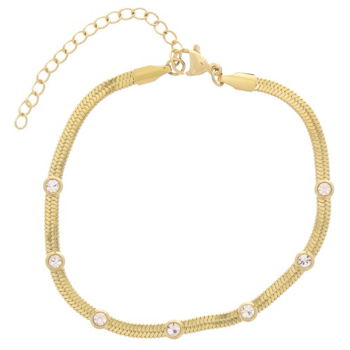 Bracelet maille Miroir 4 mm et oxydes zirconium - Acier inox 304L Doré x17cm