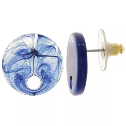 Clous d'oreilles ronds 18 mm en acrylique - Marbré bleu foncé x2