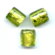 Perles cylindres Feuille d'Argent 10x8 mm Olivine x4