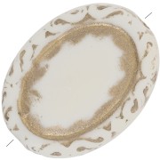 Perles ovales plates gravées 17x13 mm style vintage - Crème - Doré x5