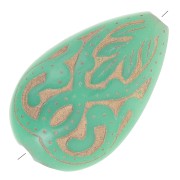 Perles gouttes ovales plates gravées 18x11 mm style vintage - Mint - Doré x5