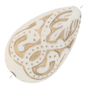 Perles gouttes ovales plates gravées 18x11 mm style vintage - Crème - Doré x5|raw }}