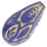 Perles poires travaillées 20x11 mm style vintage - Bleu royal - Doré x5|raw }}