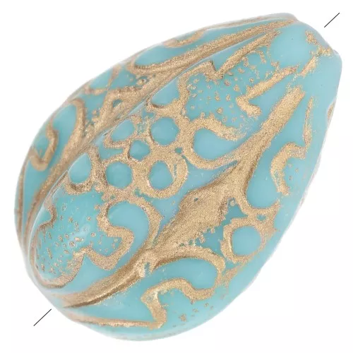 Perles gouttes melons gravées 18x13 mm style vintage - Turquoise - Doré x5