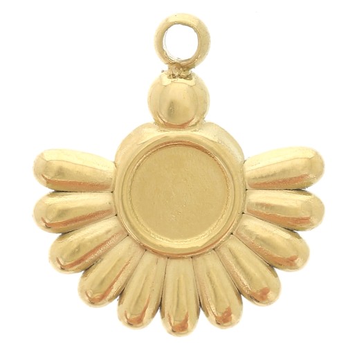 Breloque ethnique 14x12 mm pour cabochon 4 mm - Acier inoxydable 304L Doré x1