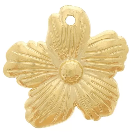 Breloque fleur striée 17x18 mm - Acier inoxydable 304L Doré x1