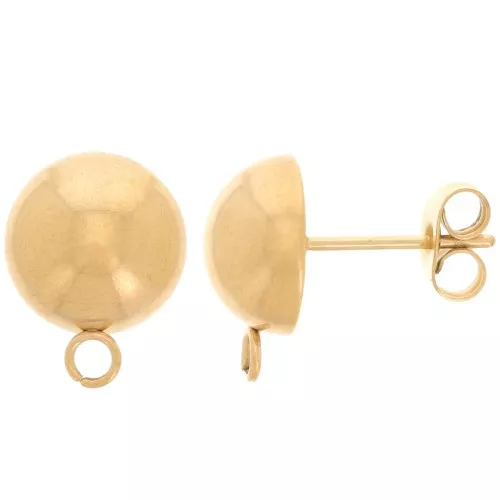 Clous d'oreilles demi-boule 10 mm - Acier inoxydable 304 Doré x2