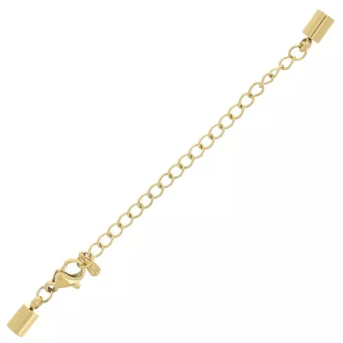 Fermoir mousqueton 10 mm + chainette pour cordon 4 mm - Acier inox 304 Doré x1