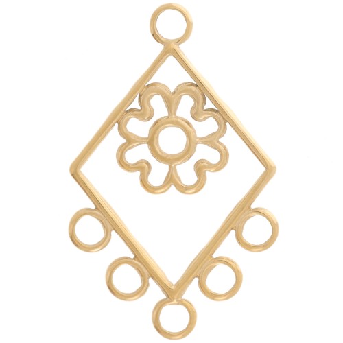 Pendentif chandelier losange 32x20 mm et 5 anneaux fermés - Acier inox 304 Doré x1