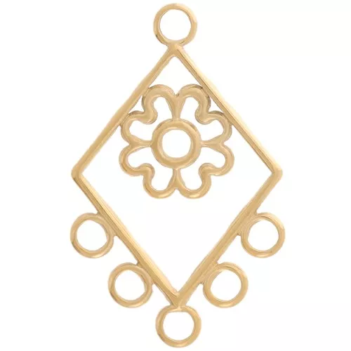 Pendentif chandelier losange 32x20 mm et 5 anneaux fermés - Acier inox 304 Doré x1