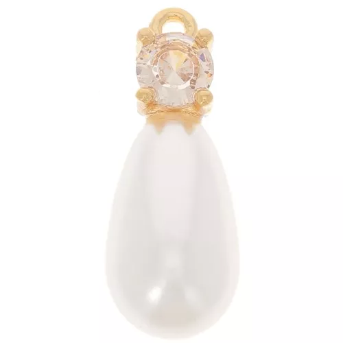 Pendentif goutte imitation perle eau douce 18mm & CZ -Doré à l'or fin Crystal x1