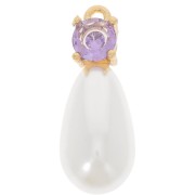 Pendentif goutte imitation perle d'eau douce 18x7 mm et CZ - Doré - Lilas x1|raw }}