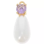 Pendentif goutte imitation perle d'eau douce 18x7 mm et CZ - Doré - Lilas x1