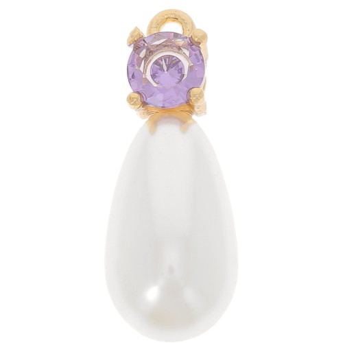 Pendentif goutte imitation perle d'eau douce 18x7 mm et CZ - Doré - Lilas x1