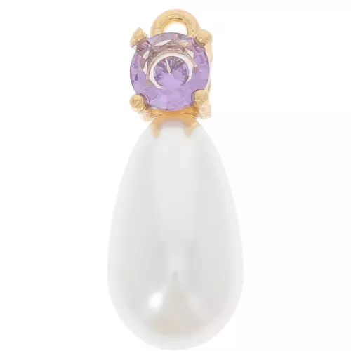 Pendentif goutte imitation perle d'eau douce 18x7 mm et CZ - Doré - Lilas x1