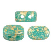 Perles en verre Lipsi® par Puca® 4x6 mm - Opaque Green Turquoise Gold Splash x10g