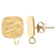 Clous d'oreilles carrés martelés 14x10 mm - Acier inoxydable 316L Doré x2