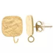 Clous d'oreilles carrés martelés 14x10 mm - Acier inoxydable 316L Doré x2