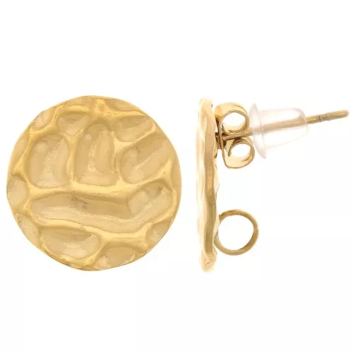 Clous d'oreilles ronds martelés 14 mm - Acier inoxydable 304L Doré x2
