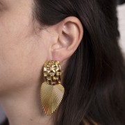 Clous d'oreilles rectangles 29x20 mm - motif tressage - Acier inox 304L Doré x2