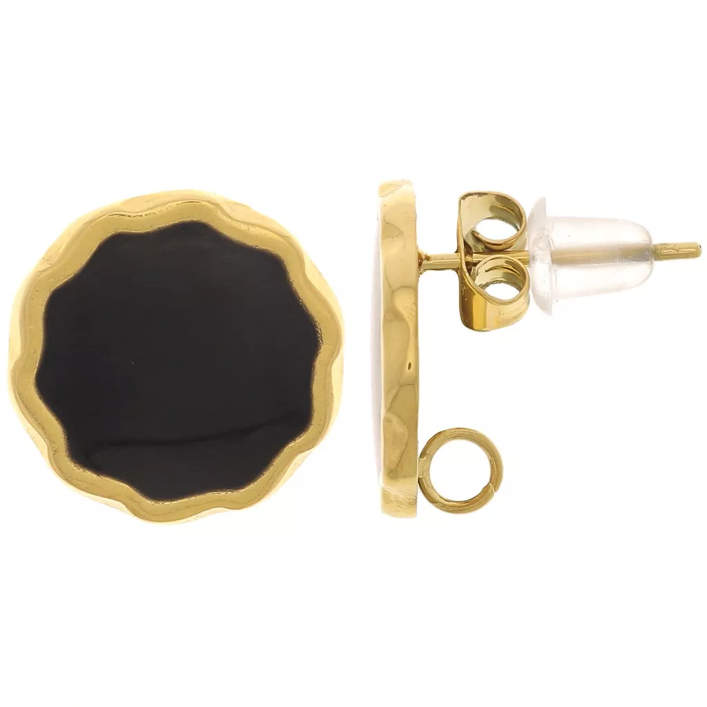 Lot De 10 Supports Cabochons Ronds Pour Boucles D'oreilles DIY - Acier Inoxydable Noir - 16 Mm - Accessoires Bijoux Créatifs