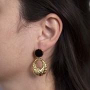 Clous d'oreilles ronds 13 mm & résine époxy - Acier inox 304L Doré - Noir x2