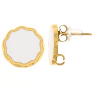 Clous d'oreilles ronds 13mm & résine époxy - Acier inox 304L Doré - Blanc x2|raw }}