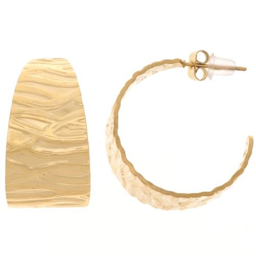 Créoles ouvertes large 25 mm martelés - Acier inoxydable 304L Doré x2