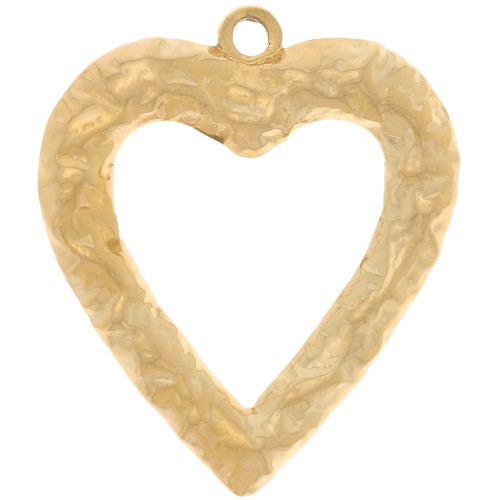 Pendentifs coeurs martelés 34x30 mm - Acier inoxydable 304L Doré x2