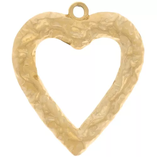 Pendentifs coeurs martelés 34x30 mm - Acier inoxydable 304L Doré x2