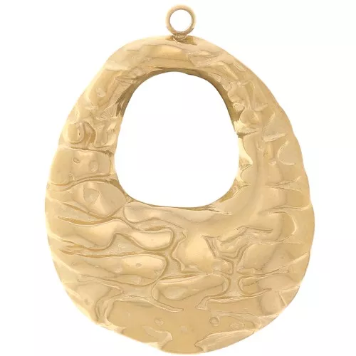 Pendentifs ovales évidés martelés 27x21 mm - Acier inoxydable 304L Doré x2