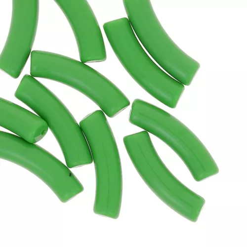 Perles tube incurvé 32x8 mm en acrylique opaque - Vert x6