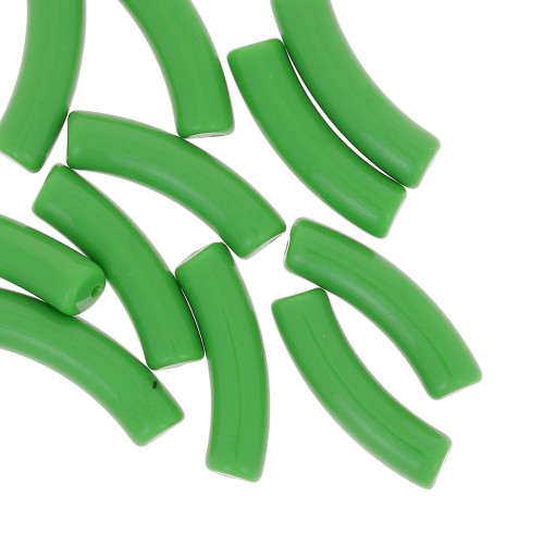 Perles tube incurvé en acrylique opaque 32x8 mm - Vert x6