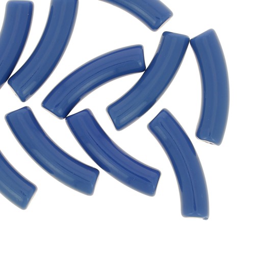 Perles tube incurvé en acrylique opaque 32x8 mm - Bleu jean x6
